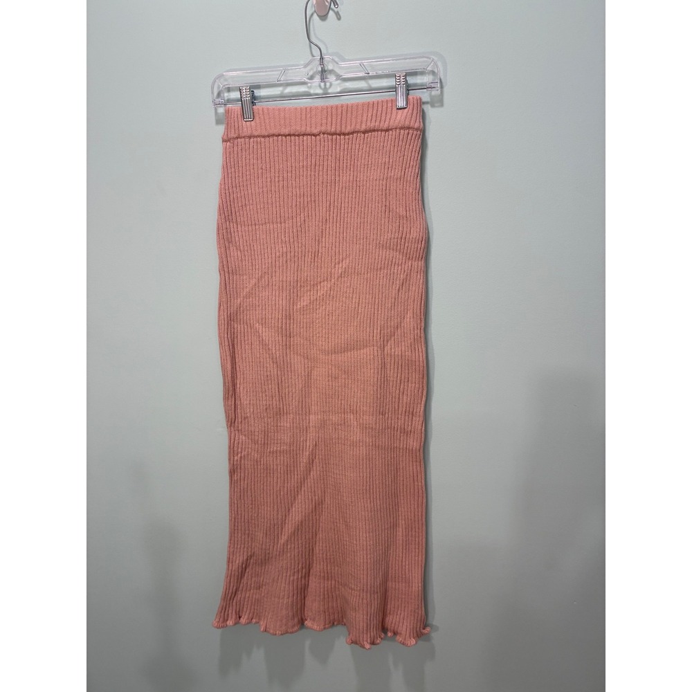 Petal and Pup Mocha Pink Ribbed Knit Midi Skirt Lettuce Hem XS NWT
